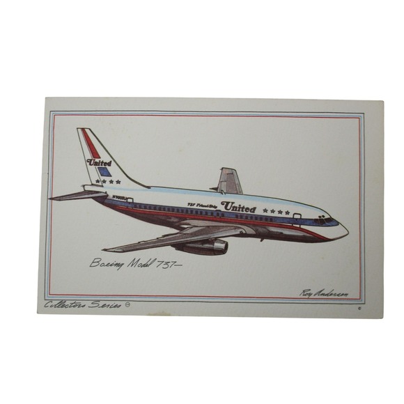Vintage 1973 United Airlines Boeing 737 Postcard Roy Andersen Collectors Series